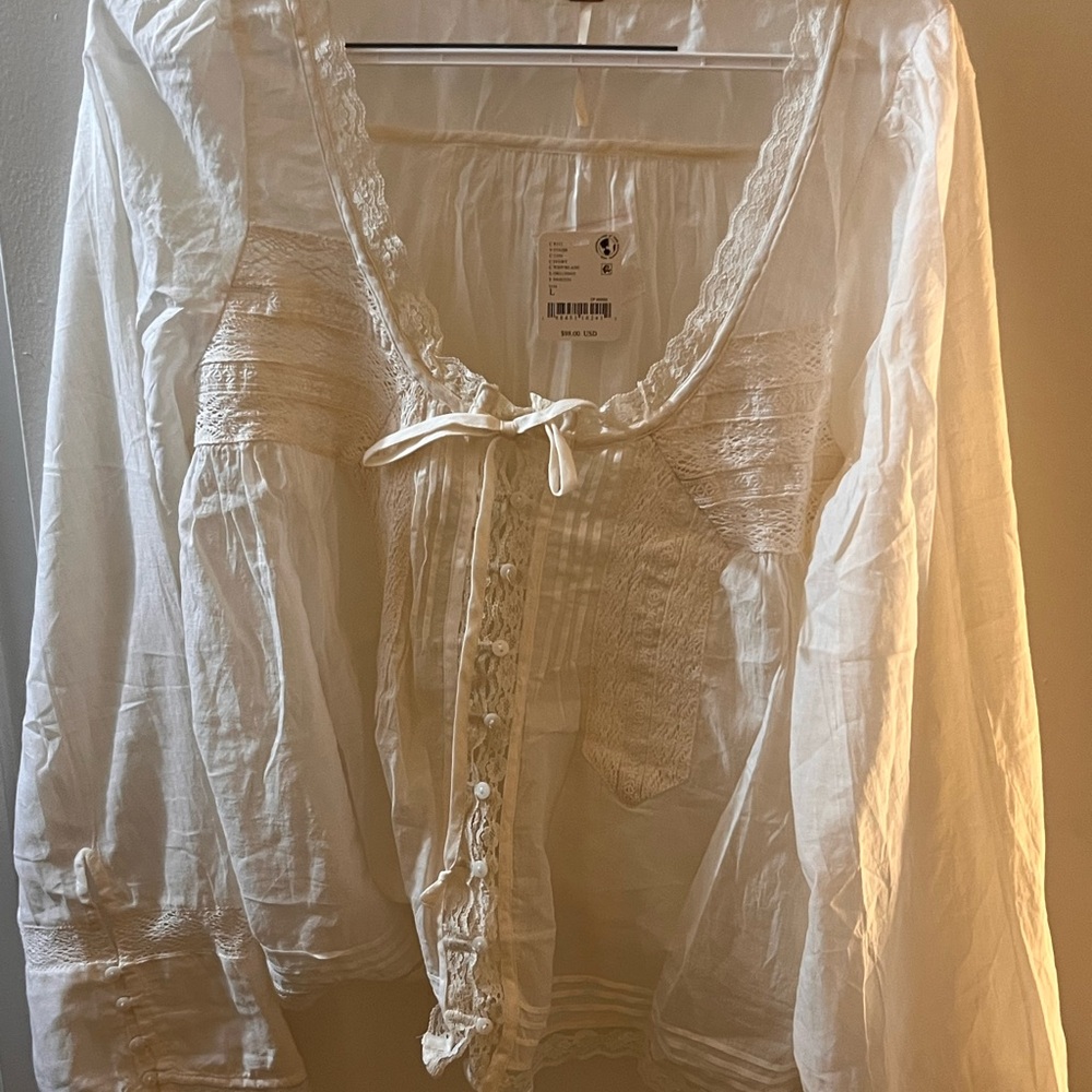 Free People Forevermore Long-sleeve Lace Detail Blouse NWOT - Picture 11 of 16